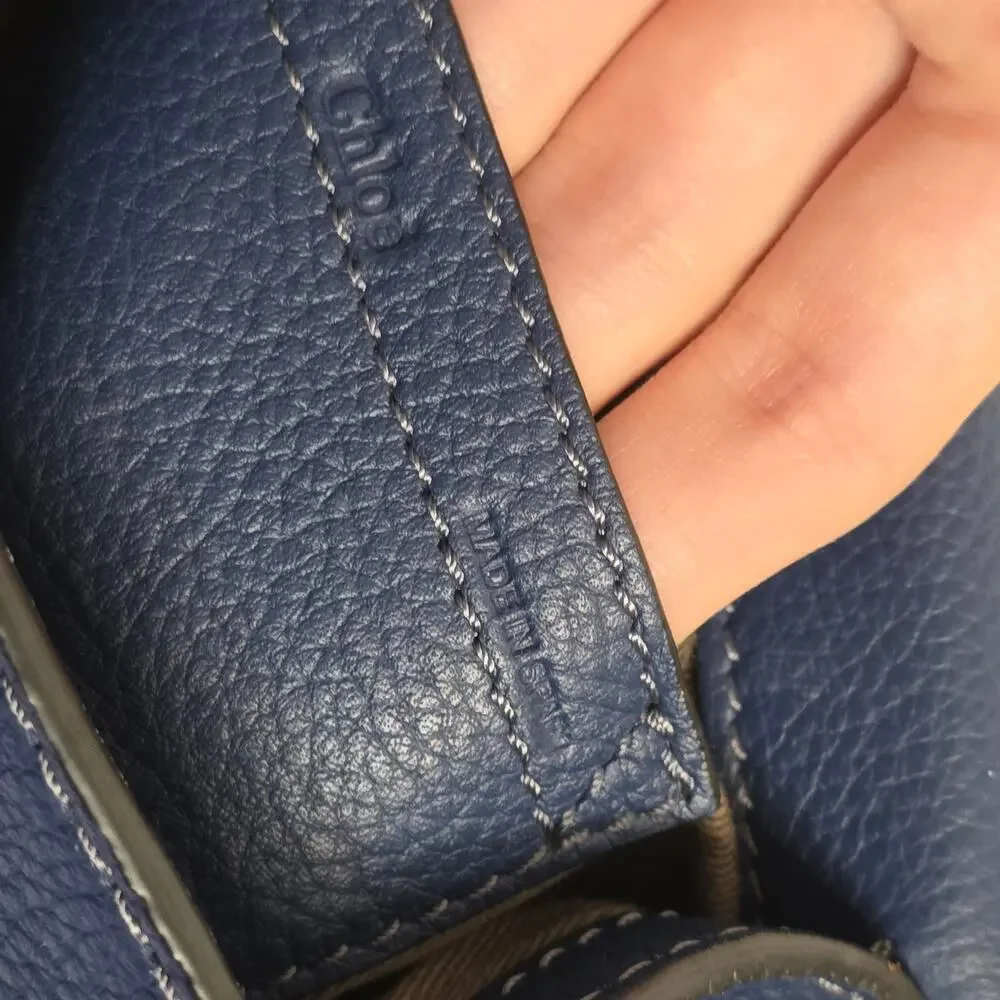 Chloé Marcie Small Saddle Crossbody Bag Navy Blue Grained Leather Gold Hardware